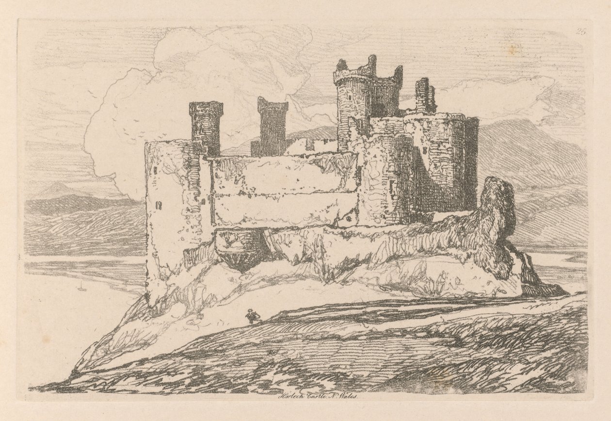 Liber Studiorum: Plate 25, Harlech Castle, N. Wales, 1838 tekijältä John Sell Cotman