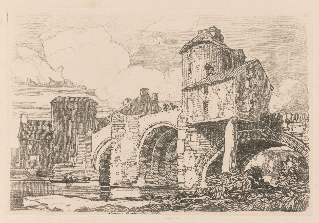 Liber Studiorum: Plate 26, Monnow Bridge, Monmouthshire, 1838. tekijältä John Sell Cotman