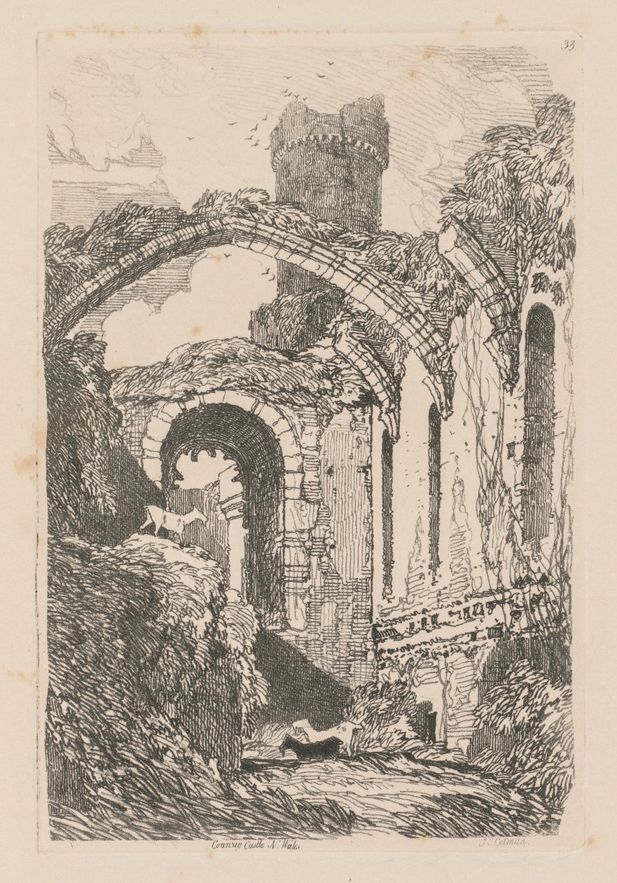 Book of Studies: Plate 33, Conway Castle, N. Wales, 1838 tekijältä John Sell Cotman