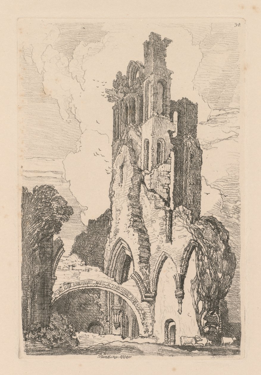 Liber Studiorum: Plate 34, Llanathony Abbey, Monmouthshire, 1838 tekijältä John Sell Cotman