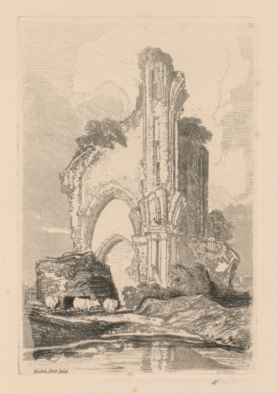 Liber Studiorum: Plate 35, Wenlock Priory, Salop, 1838. tekijältä John Sell Cotman
