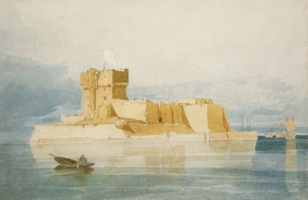 No.1477 Fort St. Marcouf, lähellä Quinevilleä, Rade de la Houguessa, Normandiassa tekijältä John Sell Cotman