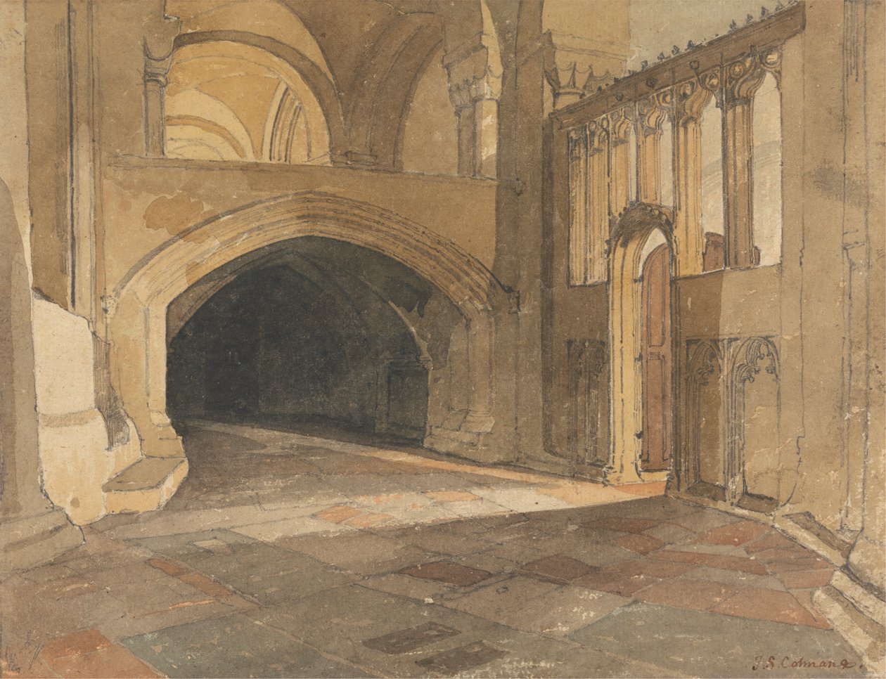 Norwichin katedraali: Jeesuksen kappelin sisäänkäynti tekijältä John Sell Cotman