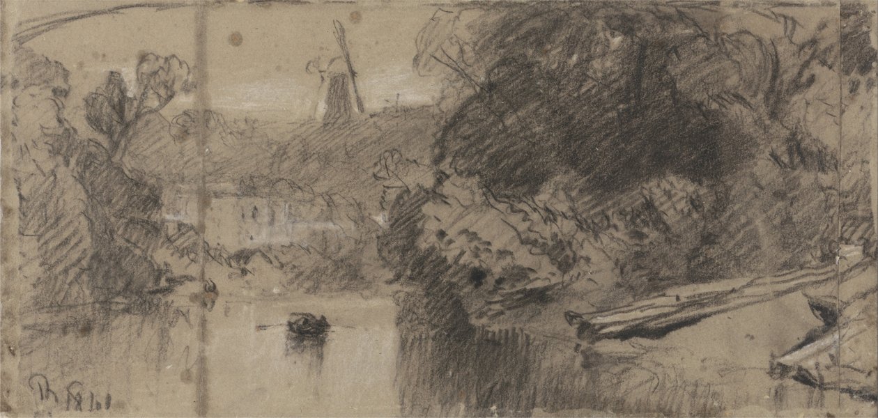 Jokimaisema, luultavasti Thorpen lähellä, Norfolkissa. tekijältä John Sell Cotman