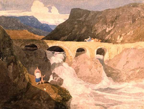 Tie Capel Curigiin, Pohjois-Wales (wc paperille) tekijältä John Sell Cotman