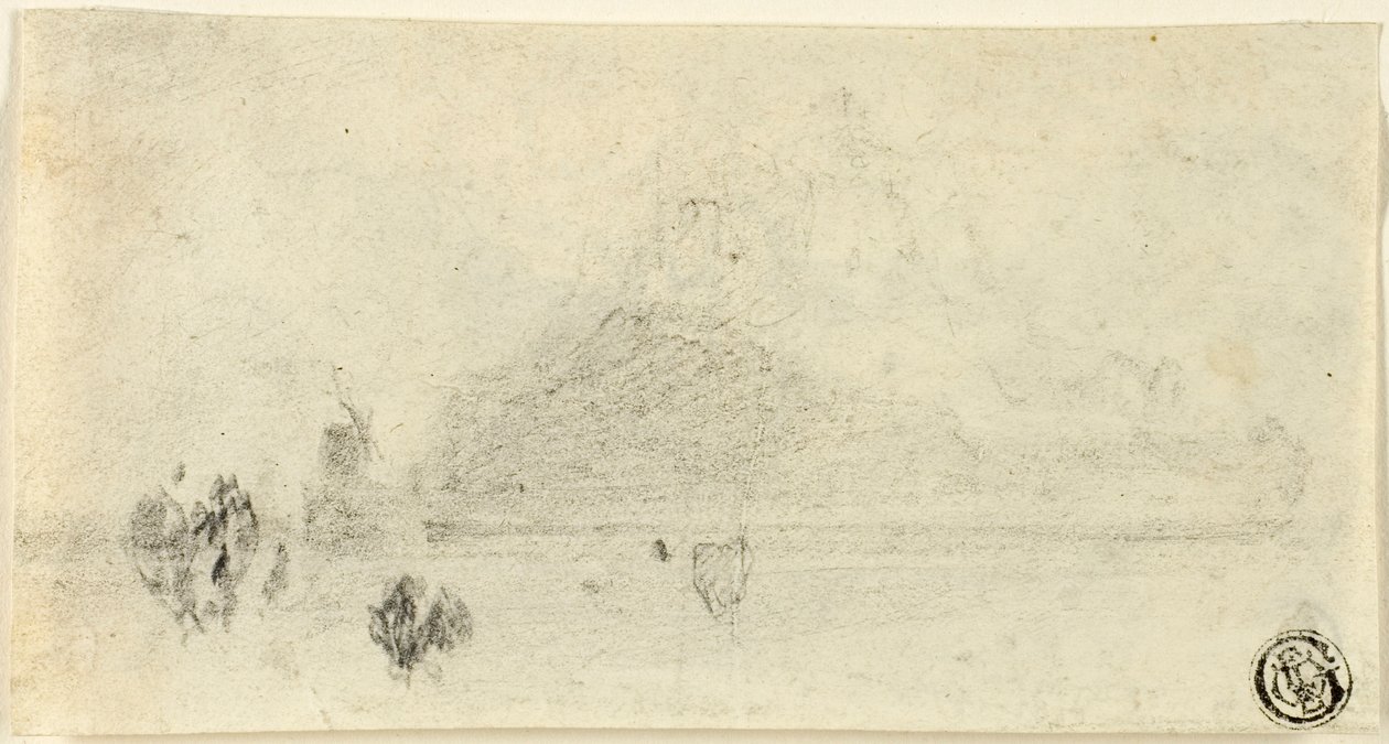 Luonnos Mont Saint Michelistä (recto); Rakennukset veden äärellä (käänteinen) tekijältä John Sell Cotman