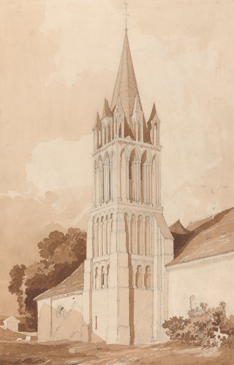 Kaakkoisnäkymä Ifsin kirkolle, lähellä Caenia, Normandia tekijältä John Sell Cotman