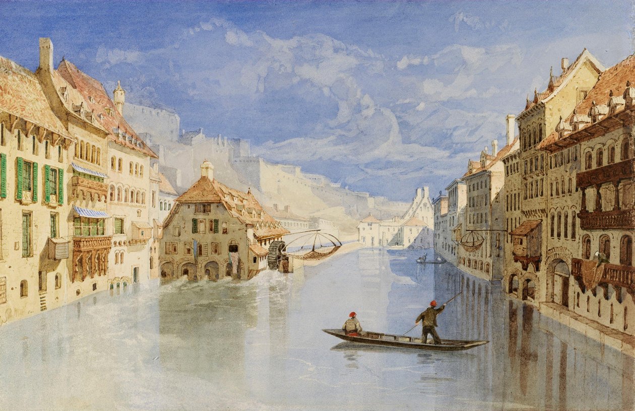 Namurin yläpuolella sijaitseva linnoitus Belgiassa Sambrejoelta nähtynä tekijältä John Sell Cotman