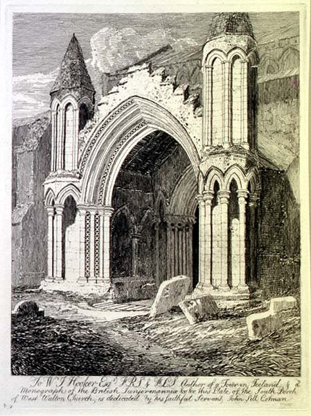 The South Porch of West Walton Church, levy 33 julkaisusta "Antiquities of Norfolk", pub. kirjoittanut Cotman tekijältä John Sell Cotman