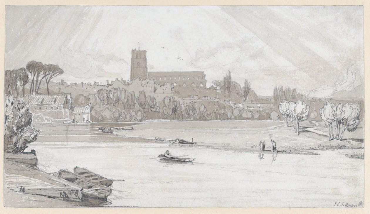 Becclesin kaupunki sillalta nähtynä, Suffolk tekijältä John Sell Cotman