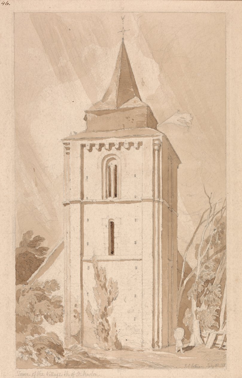 Saint Macloun kyläkirkon torni, Normandia tekijältä John Sell Cotman
