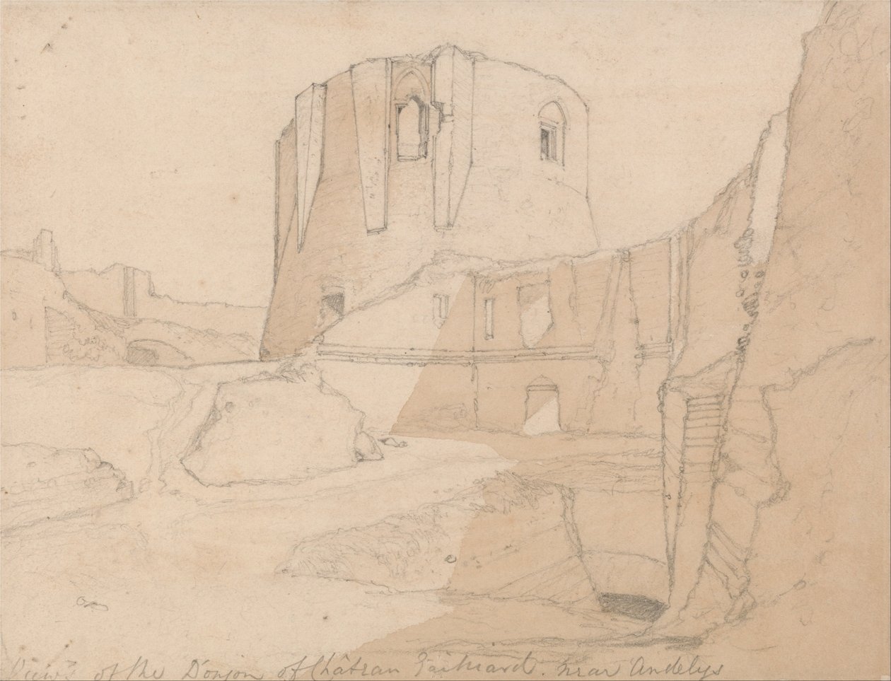 Näkymä Chateau Gaillardin Donjoniin, lähellä Andelysia, Normandiassa. tekijältä John Sell Cotman