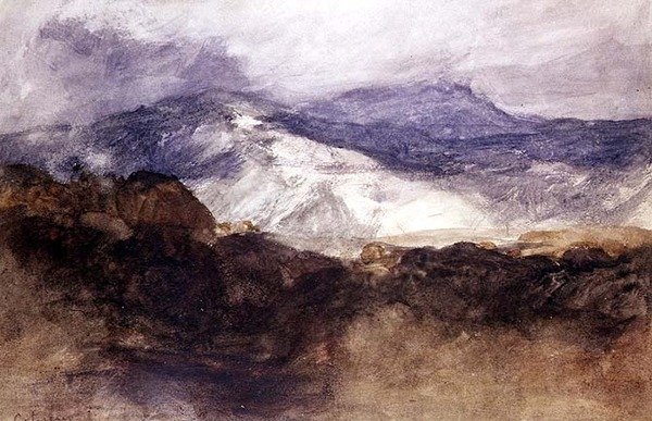 Walesin vuoret (akvarelli paperille) tekijältä John Sell Cotman