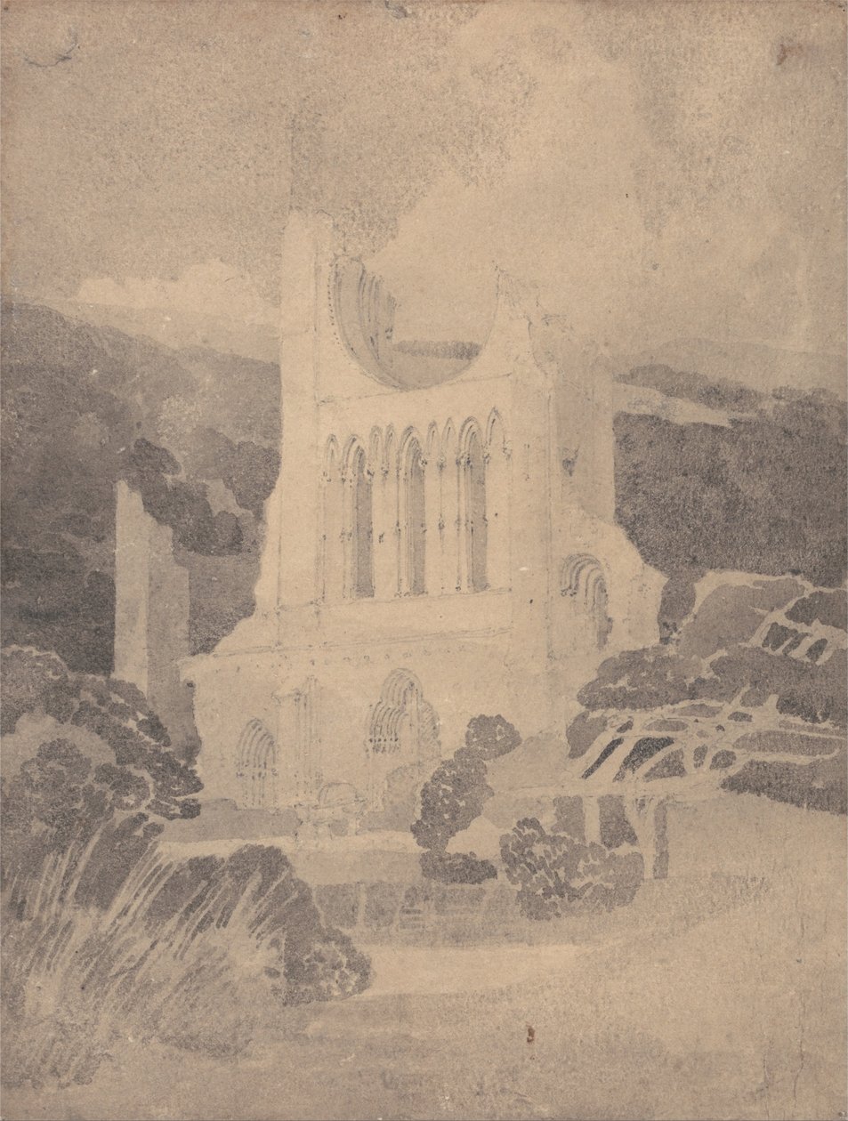 Byland Abbeyn länsipuolinen julkisivu, Yorkshire tekijältä John Sell Cotman