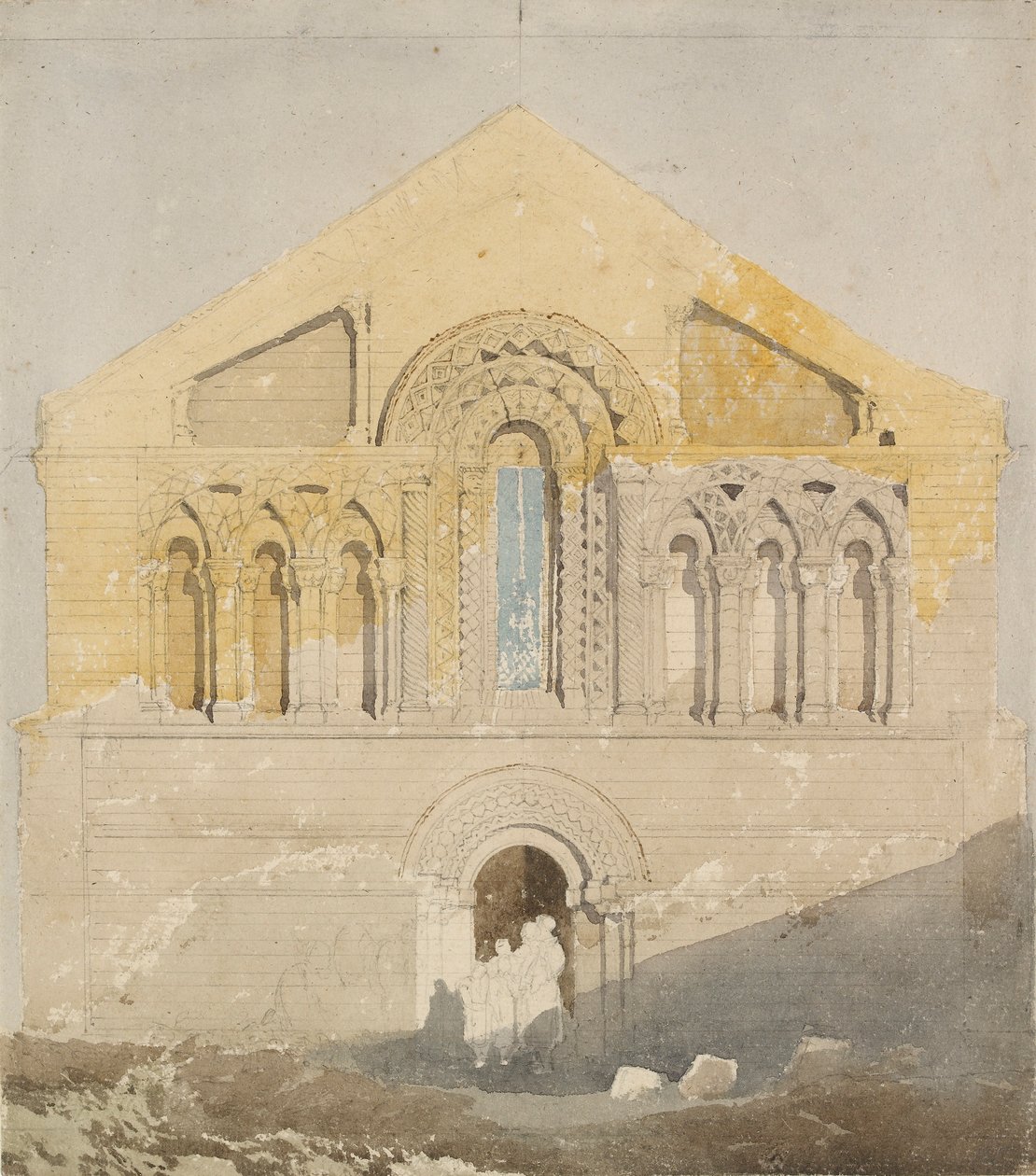 Castle Rising Churchin länsirintama, Norfolk, 1800-luvun alku tekijältä John Sell Cotman