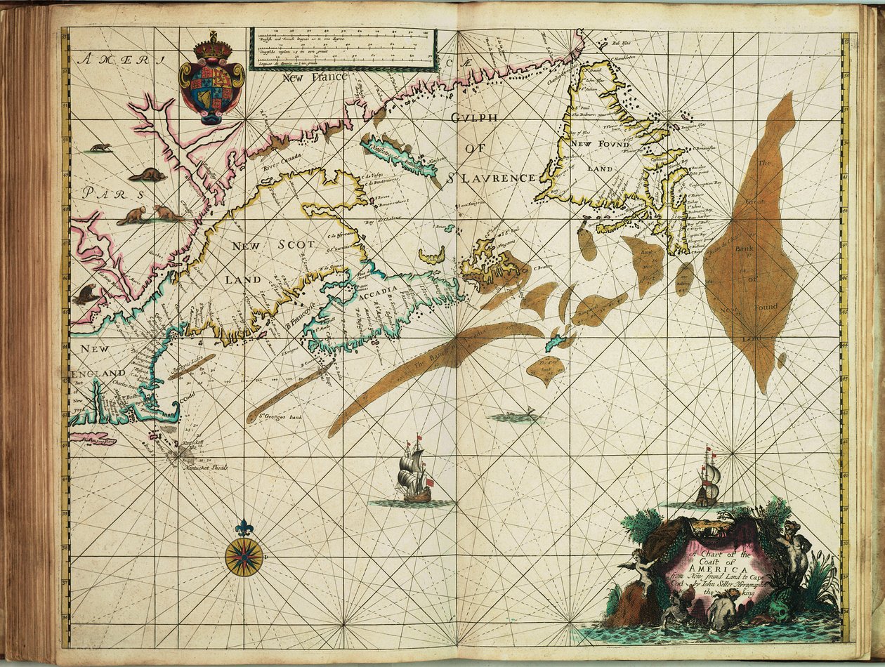 Amerikan rannikkokartta Newfoundlandista Cape Codiin. tekijältä John Seller