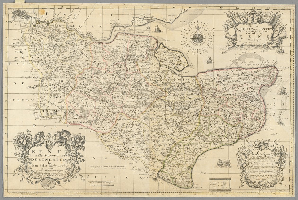 Kent, itse asiassa John Sellerin tutkima ja rajaama, n. 1680 (kaiverrus) tekijältä John Seller