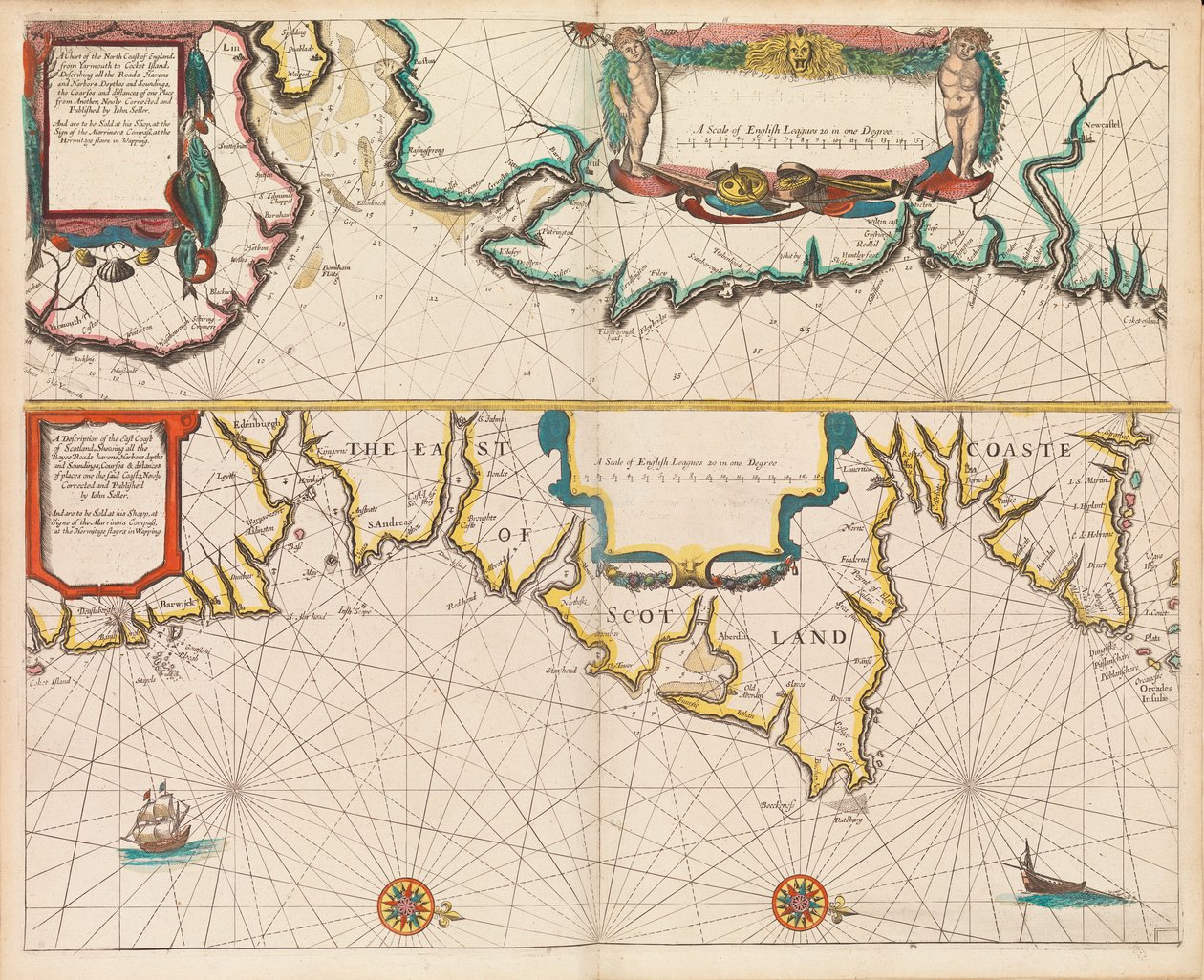 Englantilaisen luotsin ensimmäinen kirja: kuvaus pohjoisesta merenkulusta, n. 1671 (paperi). tekijältä John Seller