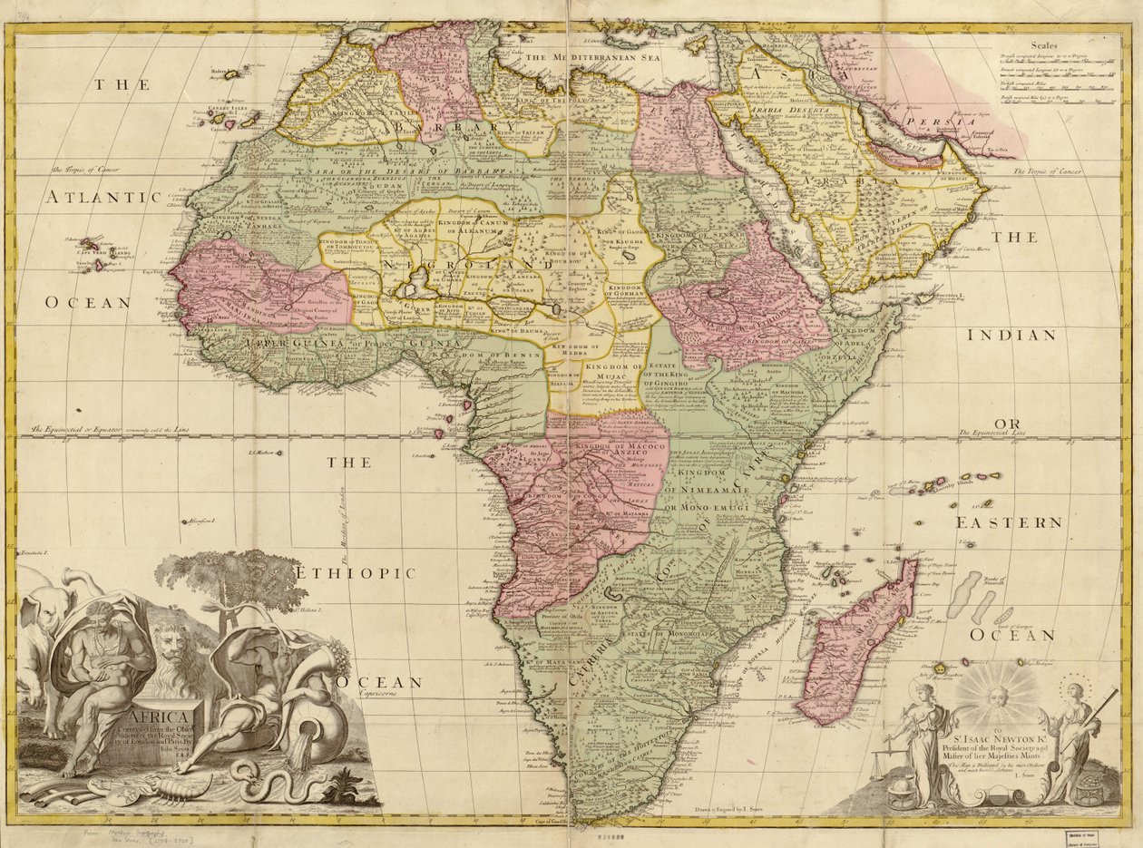 Afrikka - korjattu Lontoon ja Pariisin kuninkaallisen seuran havaintojen perusteella. LOC 2005625330 tekijältä John Senex