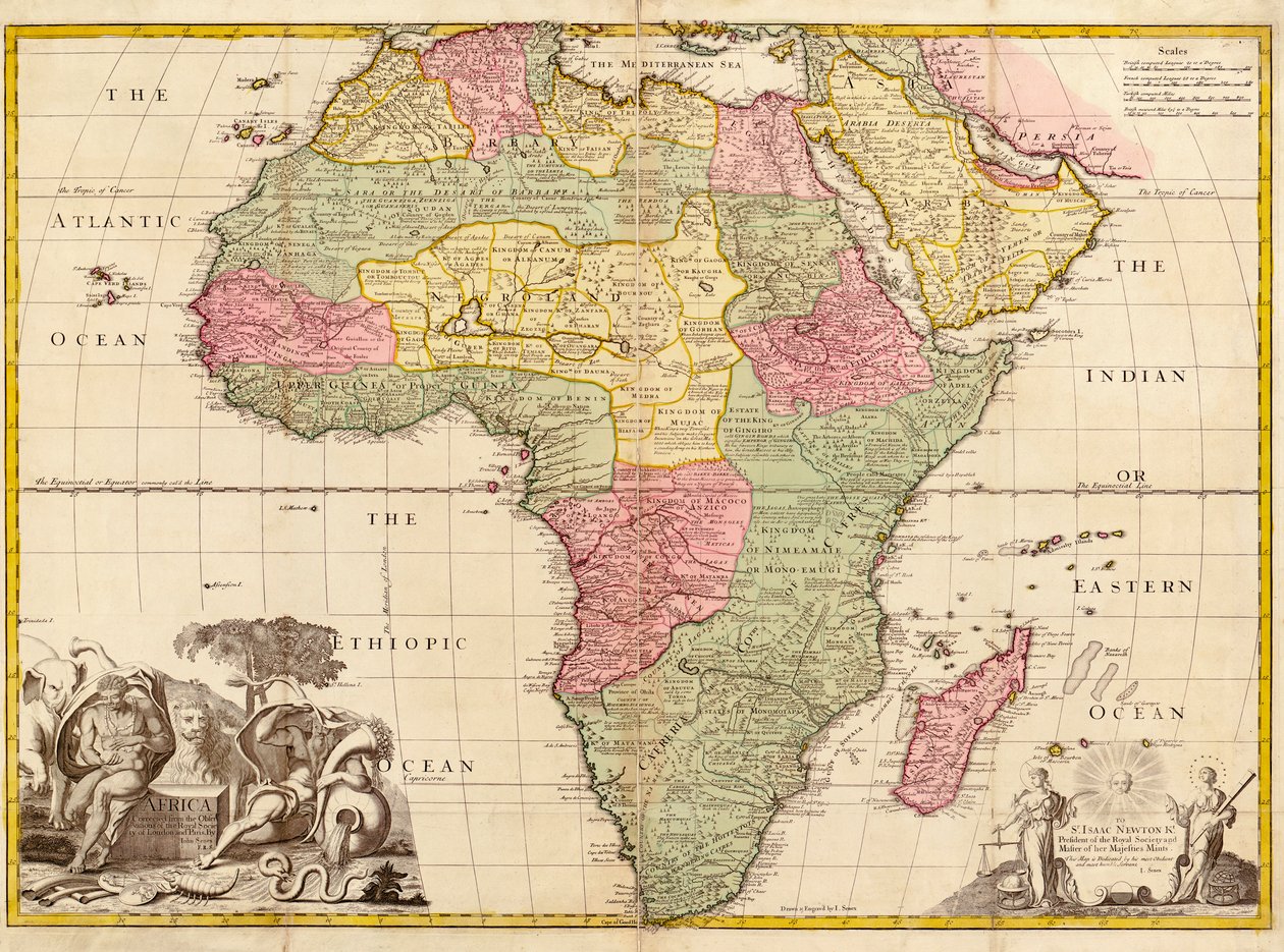Afrikka, Moderni maantiede, n. 1725 tekijältä John Senex