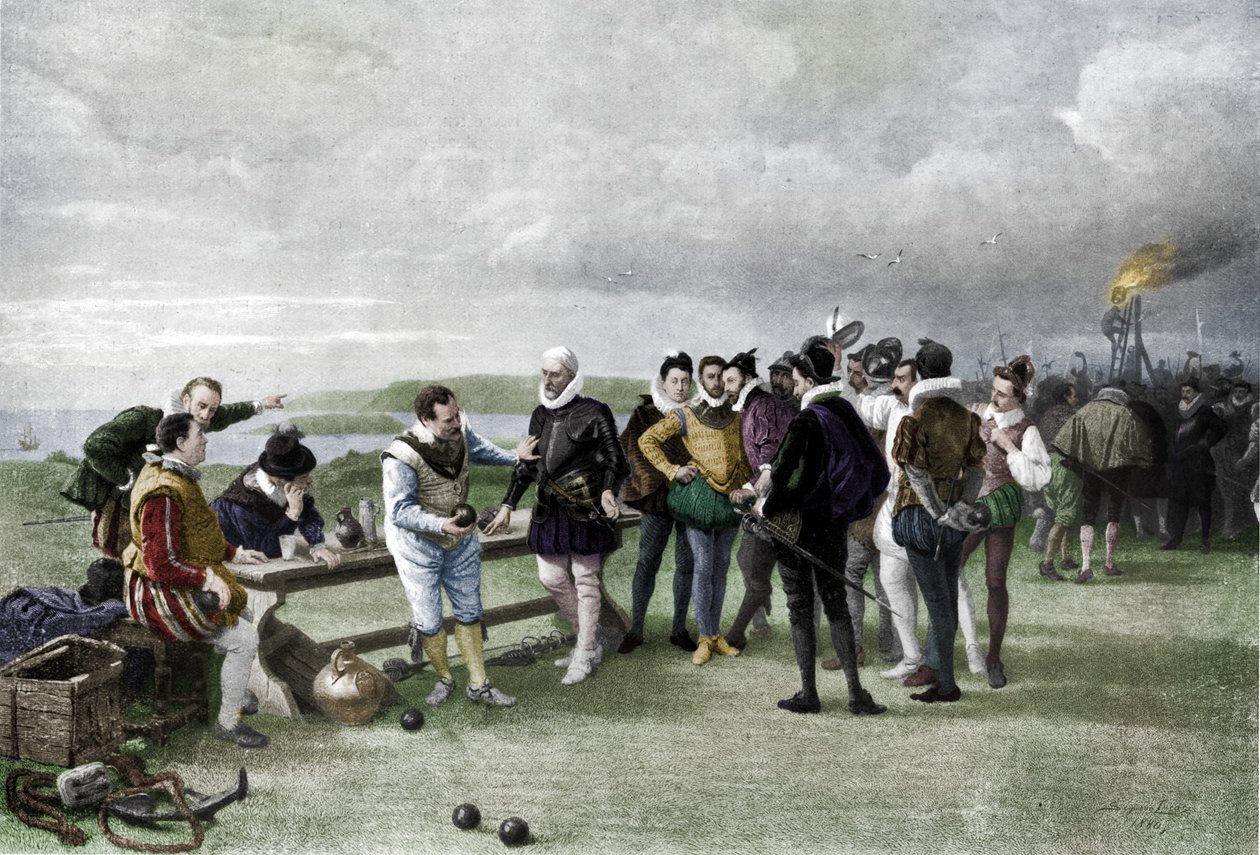 Armada näköpiirissä, Plymouthin kuokka, 1880, 1911 tekijältä John Seymour Lucas
