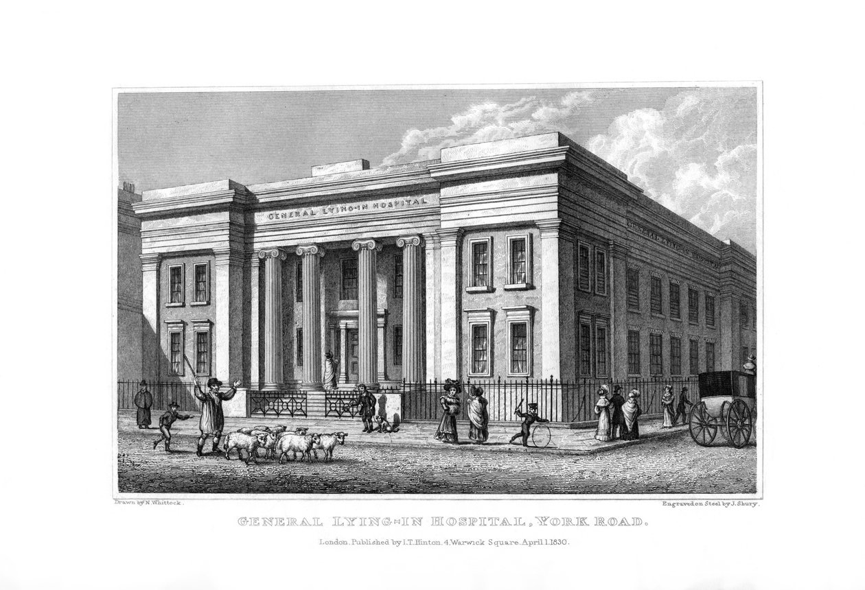 General Lying-in Hospital, York Road, Lambeth, Lontoo, 1830. tekijältä John Shury