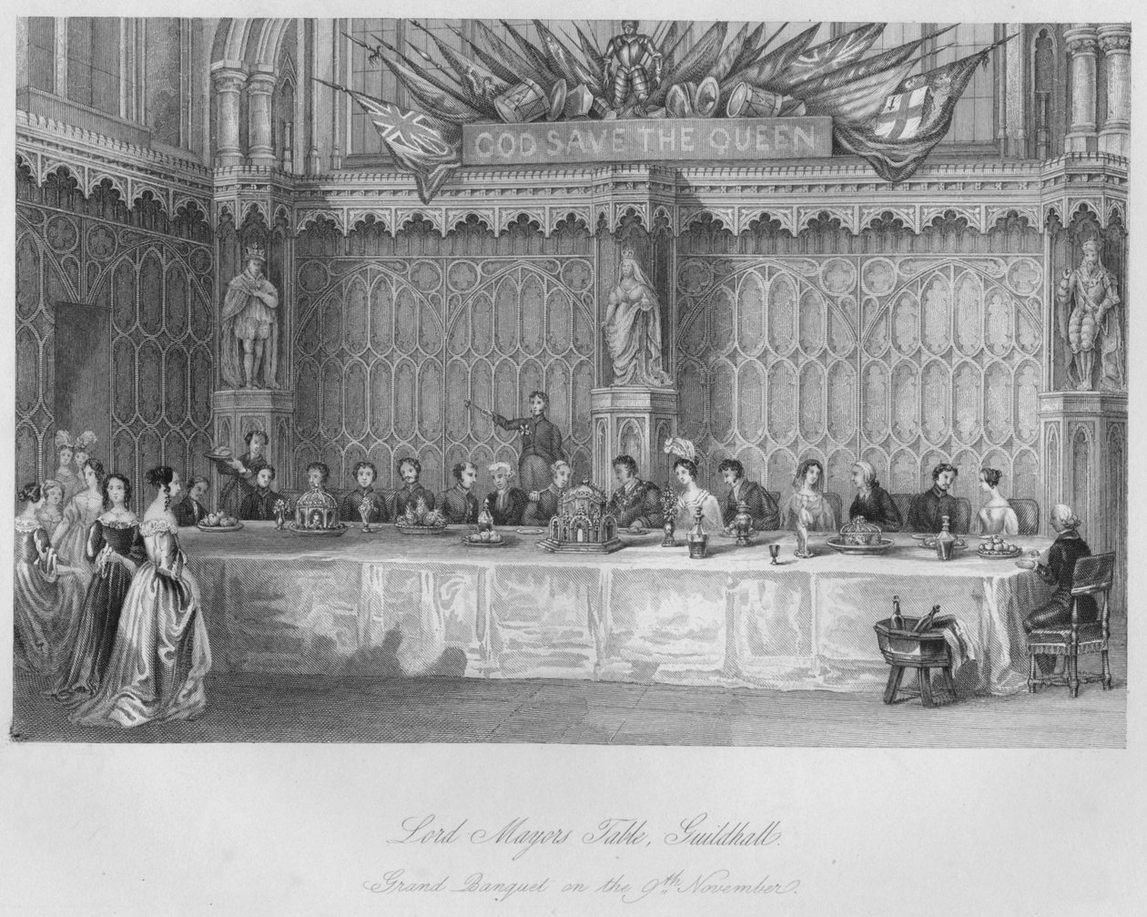 Lord Mayors Table, Guildhall. Suuret juhlat 9. marraskuuta vuonna 1841 tekijältä John Shury