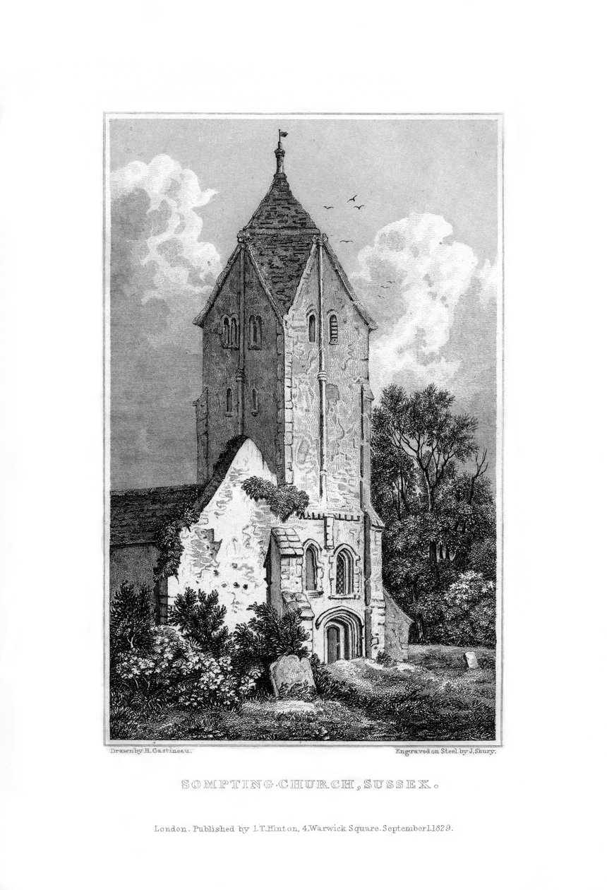 Sompting Church, Sussex, 1829. tekijältä John Shury