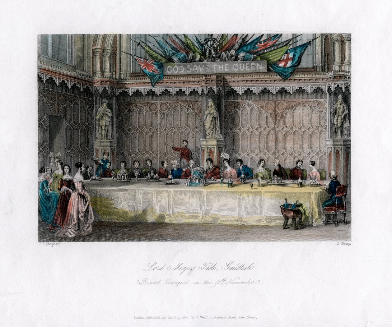 Lord Mayors -pöytä, suuret juhlat, Guildhall, Lontoon kaupunki, 1800-luku. tekijältä John Shury