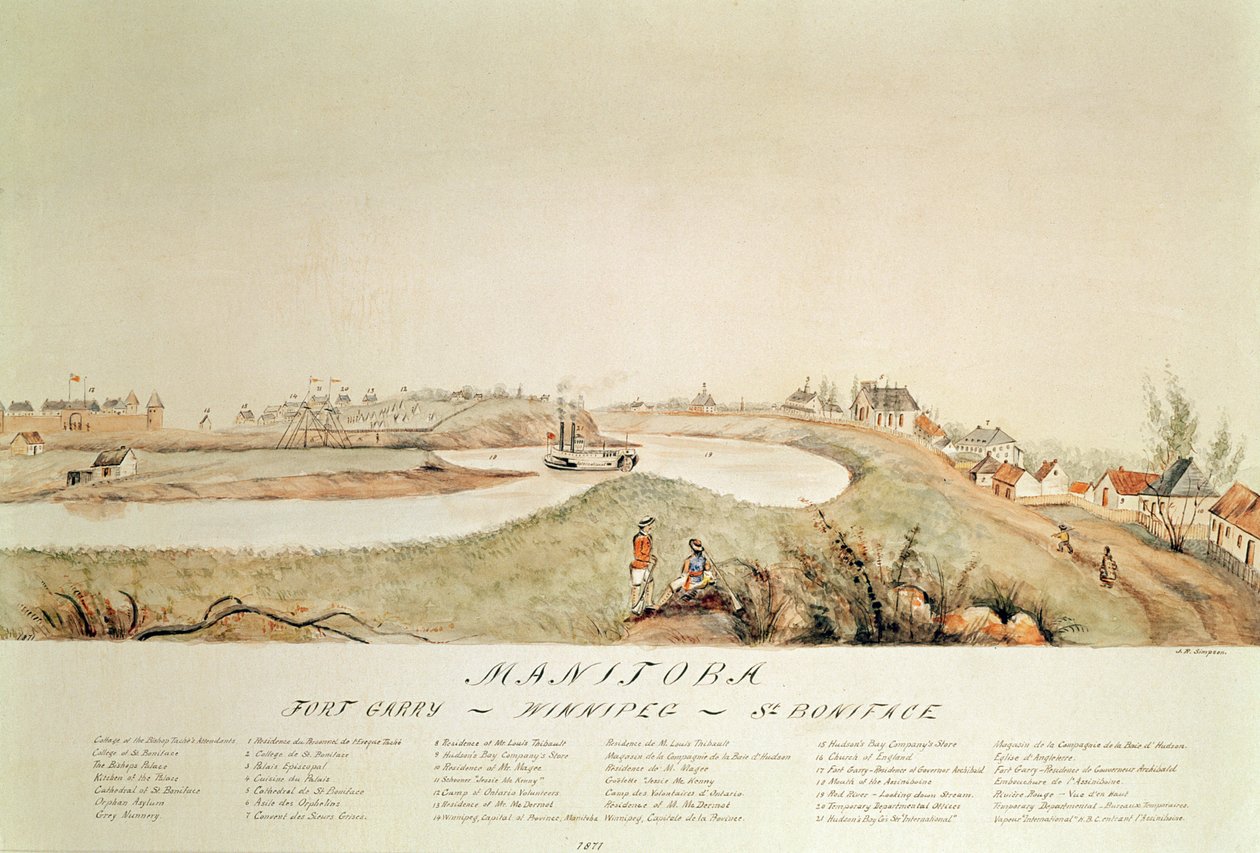 Manitoba, joka näyttää Hudson Bay Companyn kauppaaseman, 1871 tekijältä John Simpson