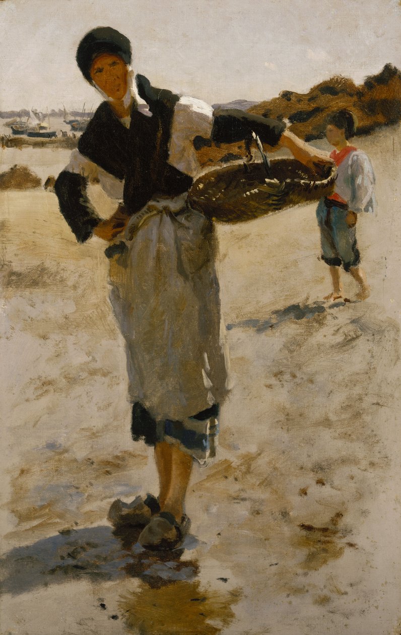 Bretonilainen nainen korin kanssa, luonnos Cancalen osterikeräilijöille tekijältä John Singer Sargent