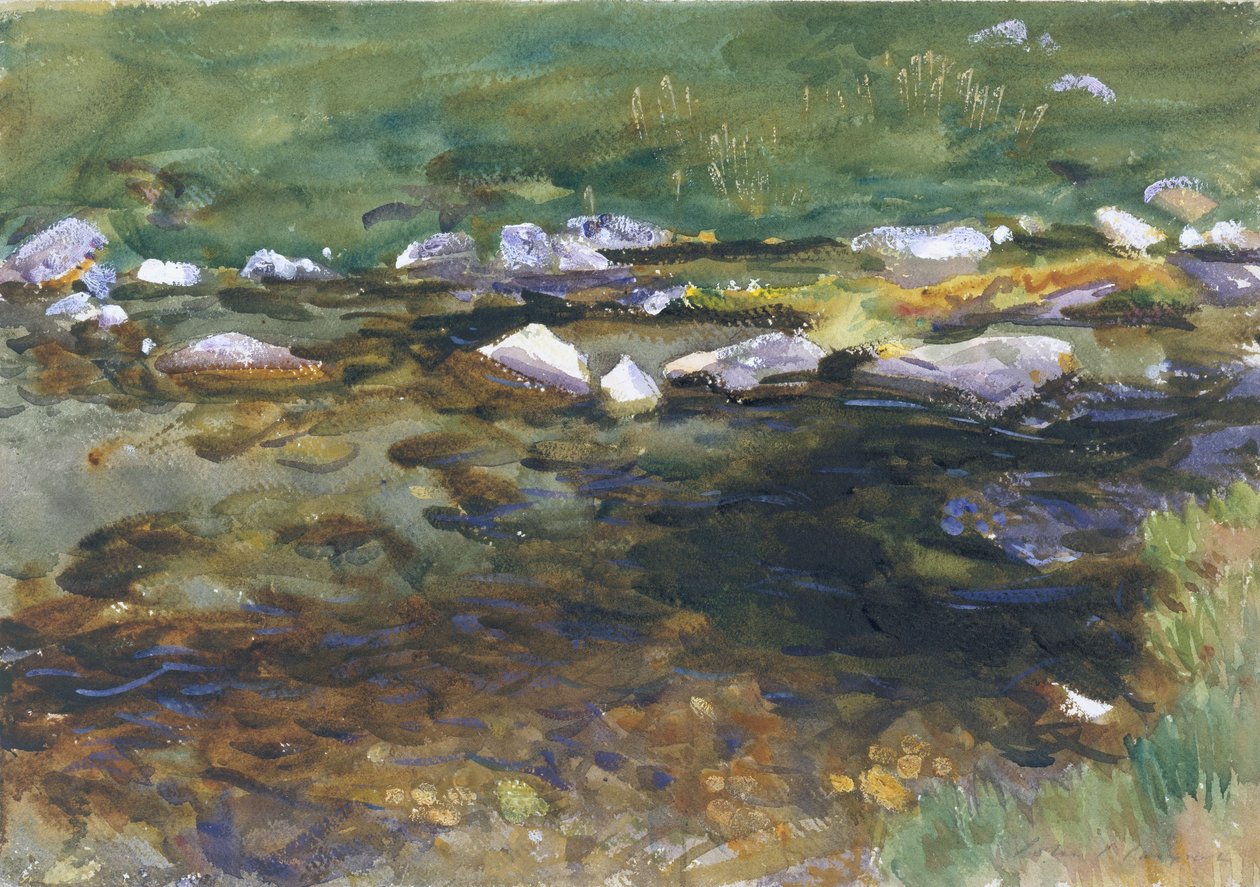 Puro ja niitty, noin 1907 (wc, guassi ja grafiitti valkoiselle paperiarkille). tekijältä John Singer Sargent