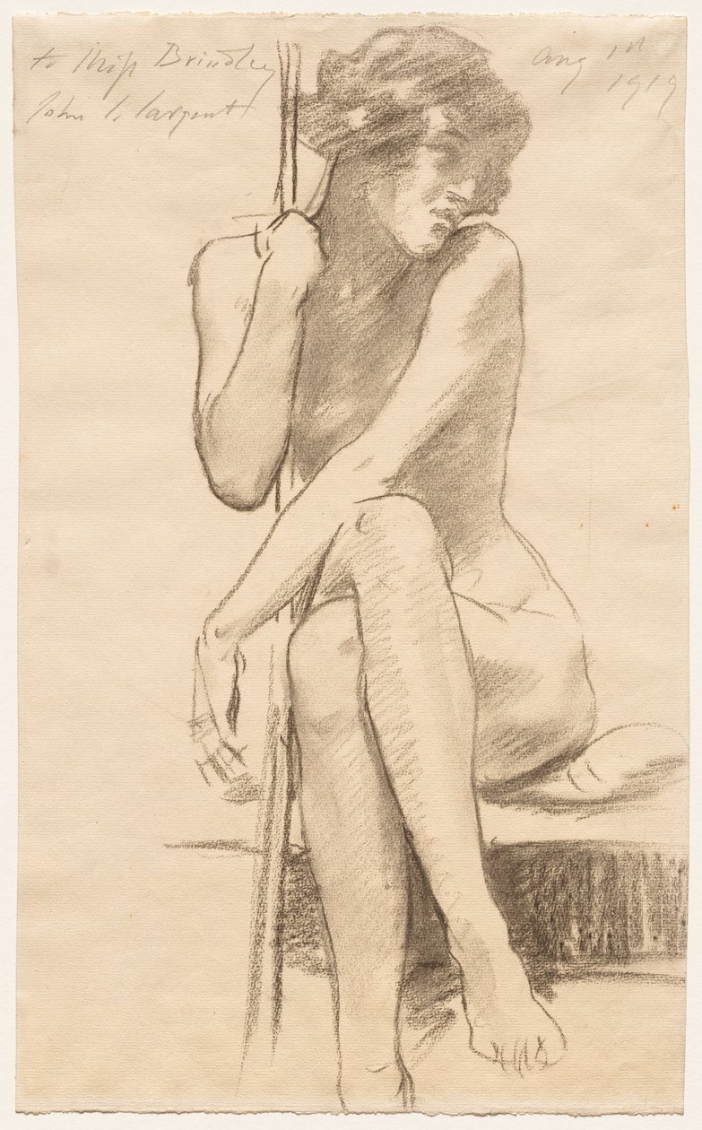 Alastomana istuva nainen matalalla penkillä tekijältä John Singer Sargent