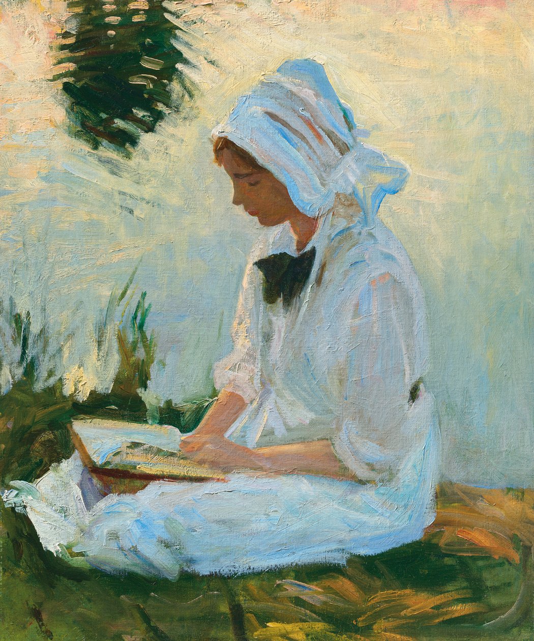 Tyttö lukee puron varrella, noin 1888 tekijältä John Singer Sargent