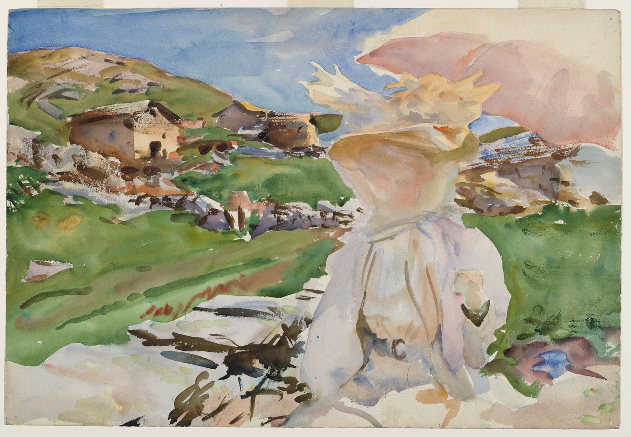 Simplon Passissa, 1909 (läpinäkyvä wc ja kosketus läpinäkymätöntä wc:tä ja vahaa resistillä grafiitilla) tekijältä John Singer Sargent