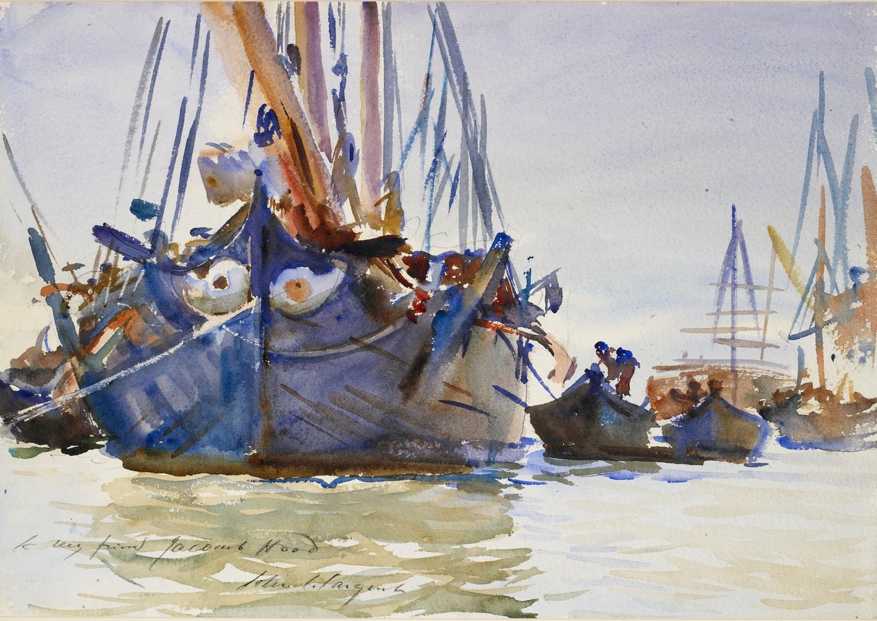 Italian purjealukset ankkurissa, c1904-1907 tekijältä John Singer Sargent