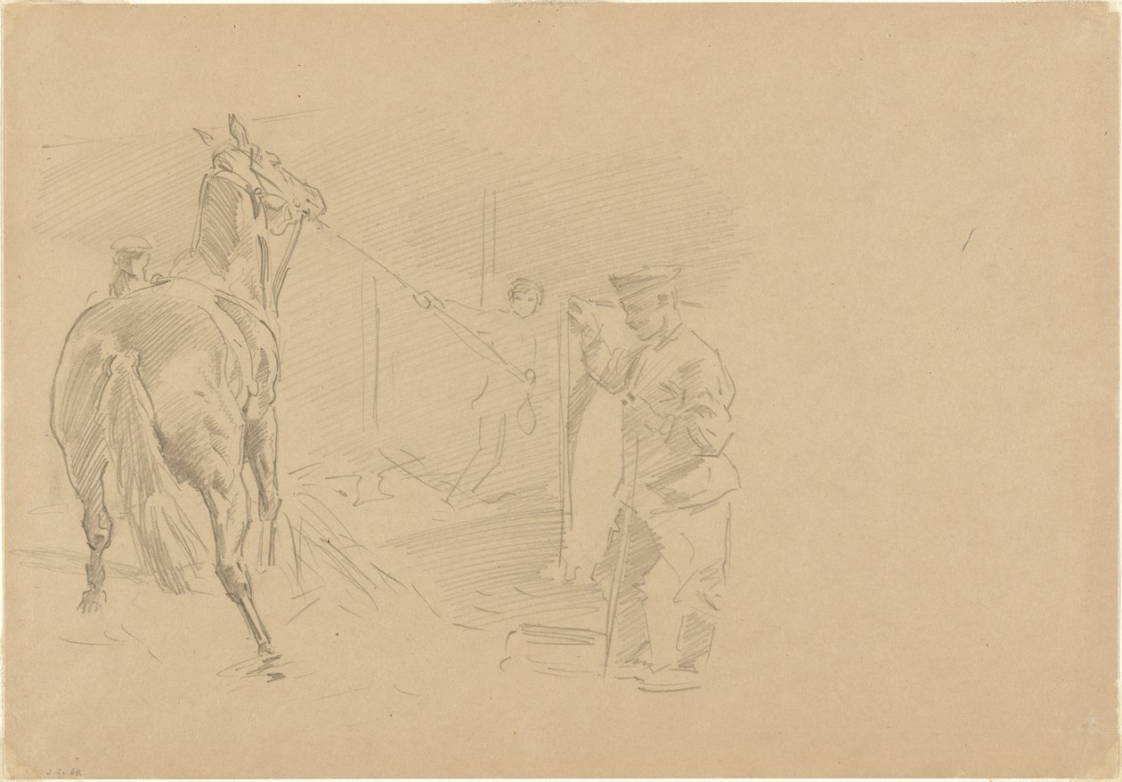 Mies vetää hevosta talliin, 1918. tekijältä John Singer Sargent