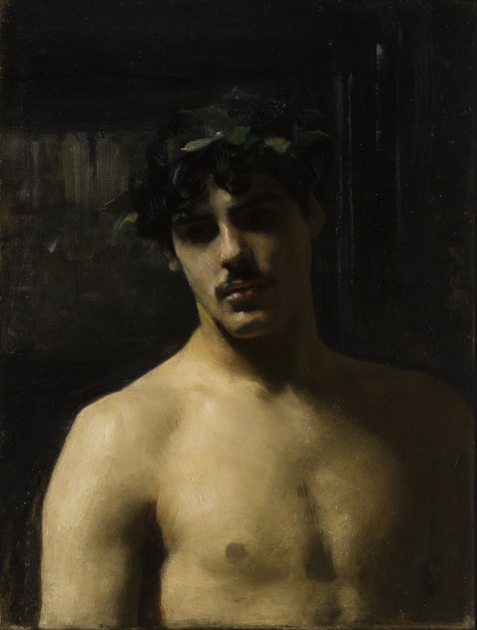 Mies laakerinlehtiä yllään, 1874-80 tekijältä John Singer Sargent