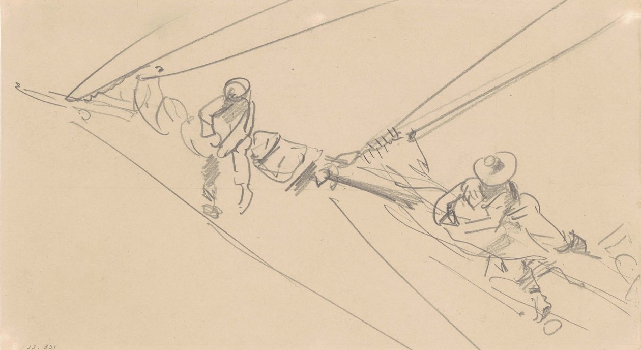 Men on a Spar, n. 1876 (grafiitti kudottupaperille) tekijältä John Singer Sargent
