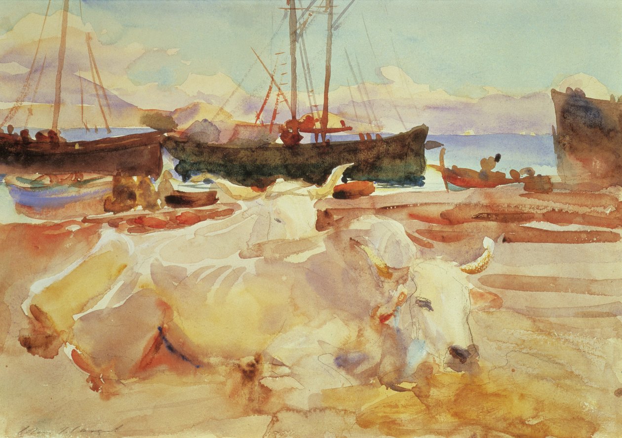 Härät Baian rannalla, n. 1908 (wc paperilla) tekijältä John Singer Sargent