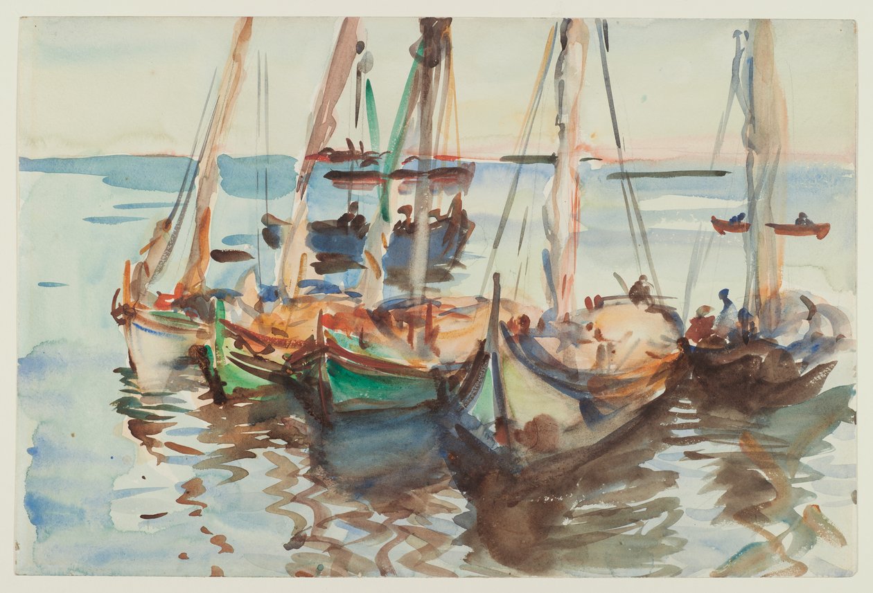 Portugalilaiset veneet, n. 1902-03 (wc paperilla) tekijältä John Singer Sargent