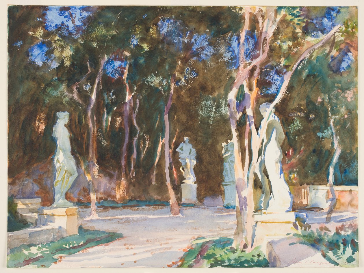 Shady Paths, Vizcaya (wc grafiitin päällä paperilla) tekijältä John Singer Sargent