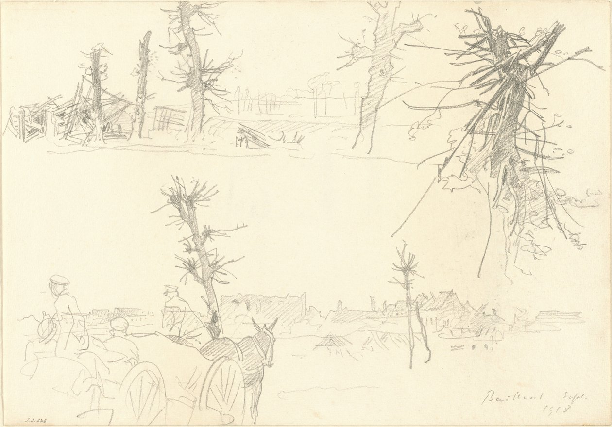 Sotilaat tuhoutuneessa maisemassa [recto], 1918. tekijältä John Singer Sargent