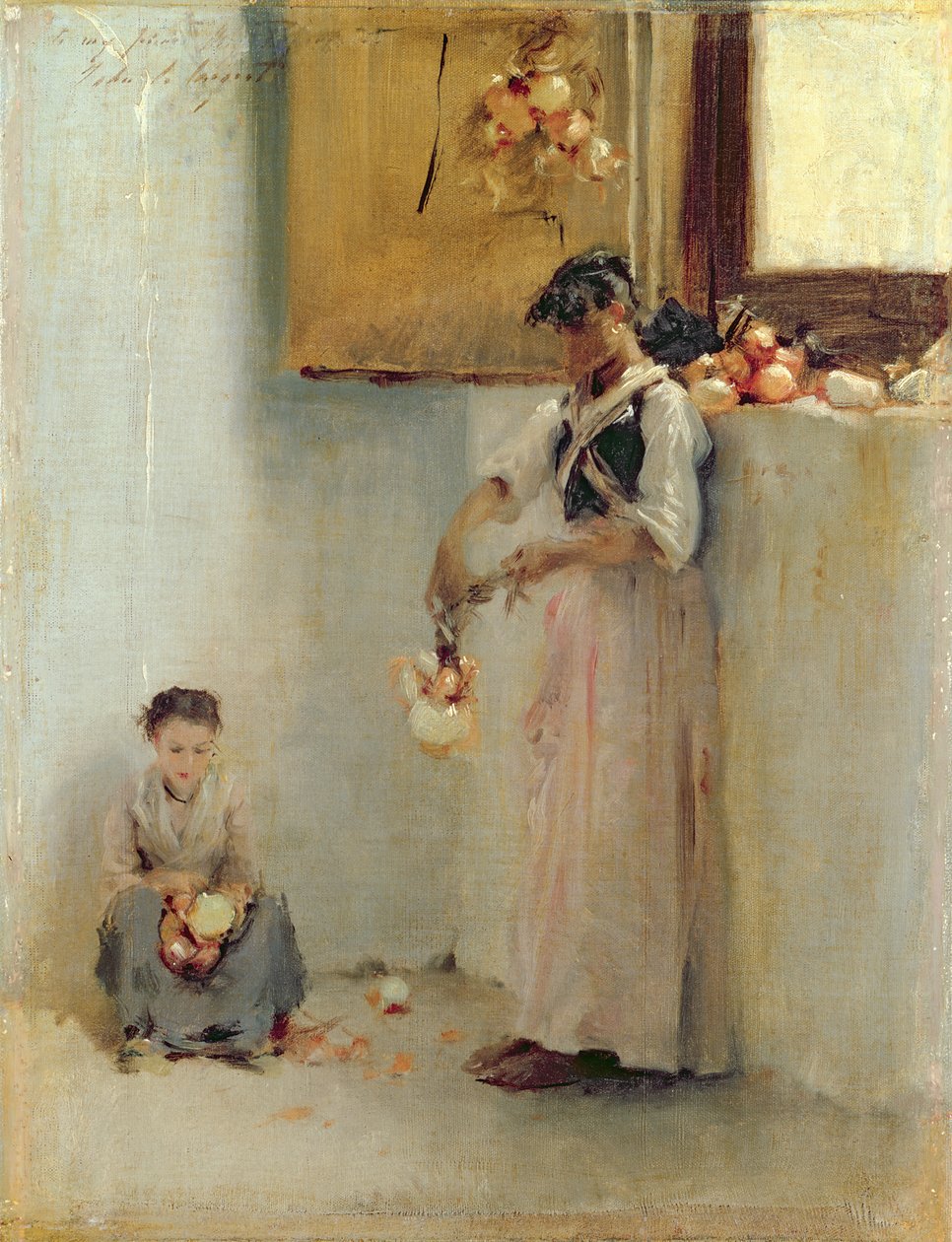 Stringing Onions, n. 1882 (öljy kankaalle) tekijältä John Singer Sargent
