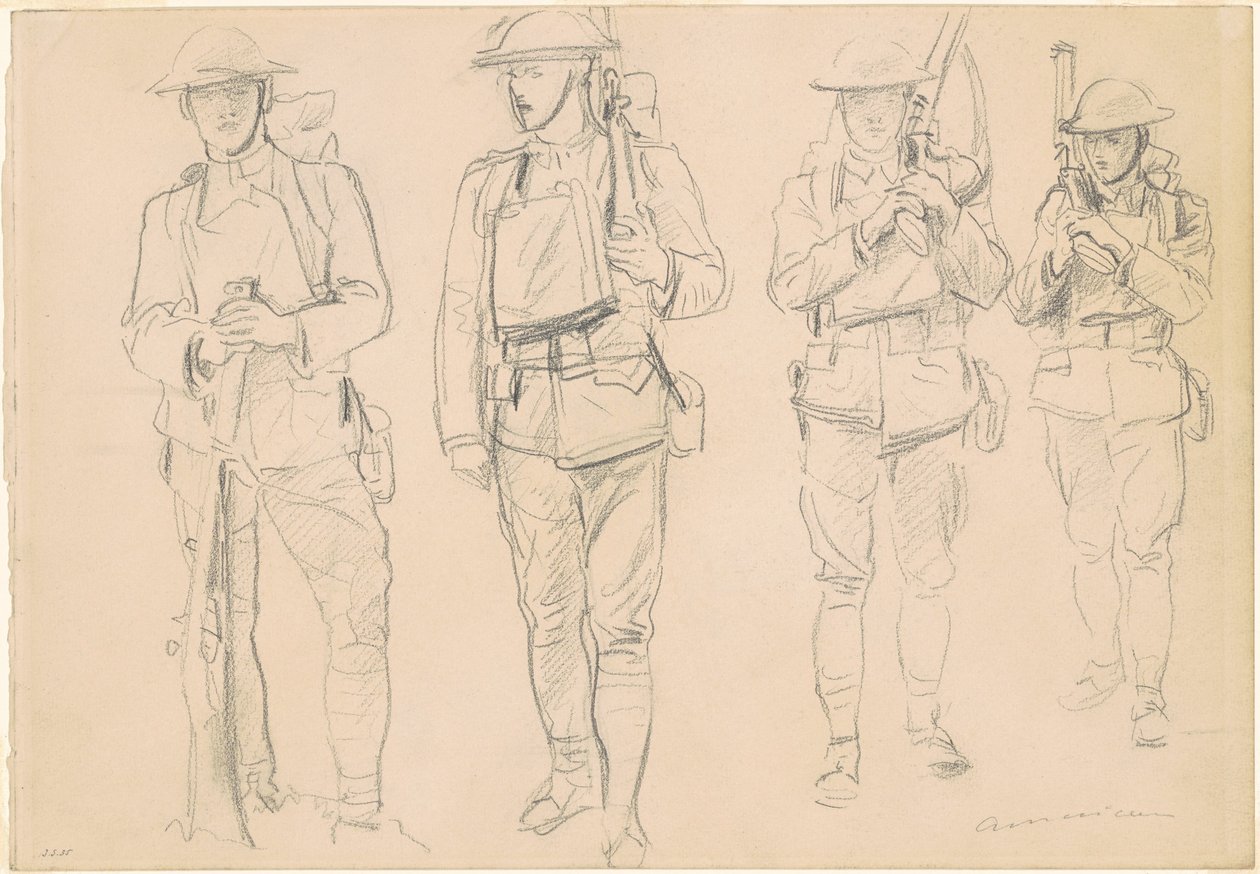 Tutkimuksia "sotaan astumiseen" [recto] tekijältä John Singer Sargent