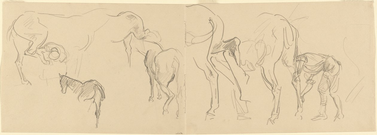 Tutkimuksia Golgatan hevosten kengittämiseksi edessä [recto], 1918. tekijältä John Singer Sargent