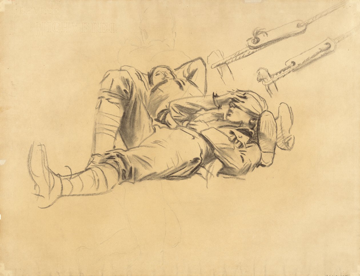 Study for Gassed, 1918-9 (hiiltä ja grafiittia lyötyyn paperiin). tekijältä John Singer Sargent