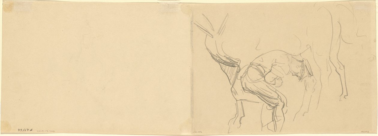 Tutkimus "Golgatan hevosten kenkiminen edessä" [verso] tekijältä John Singer Sargent