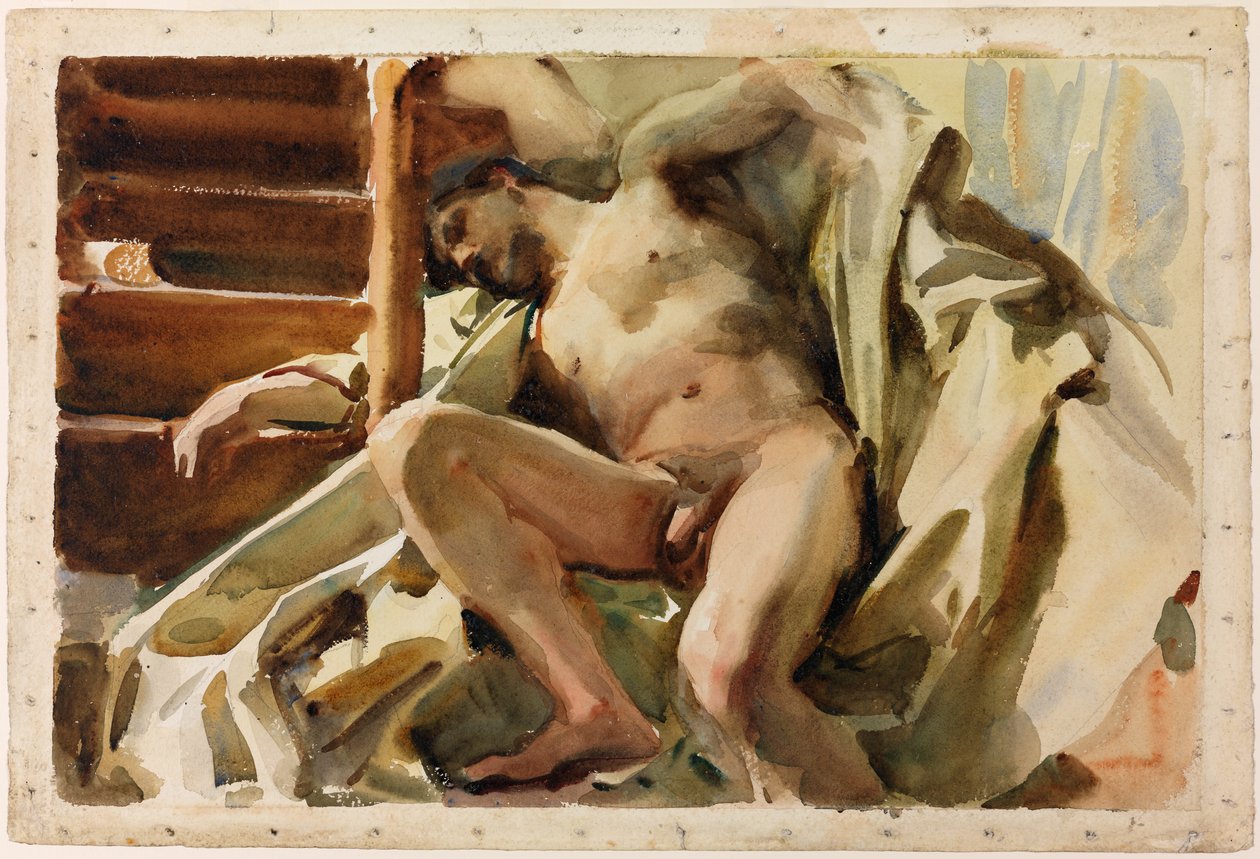 Tutkimus miehen alaston makuuasennossa tekijältä John Singer Sargent
