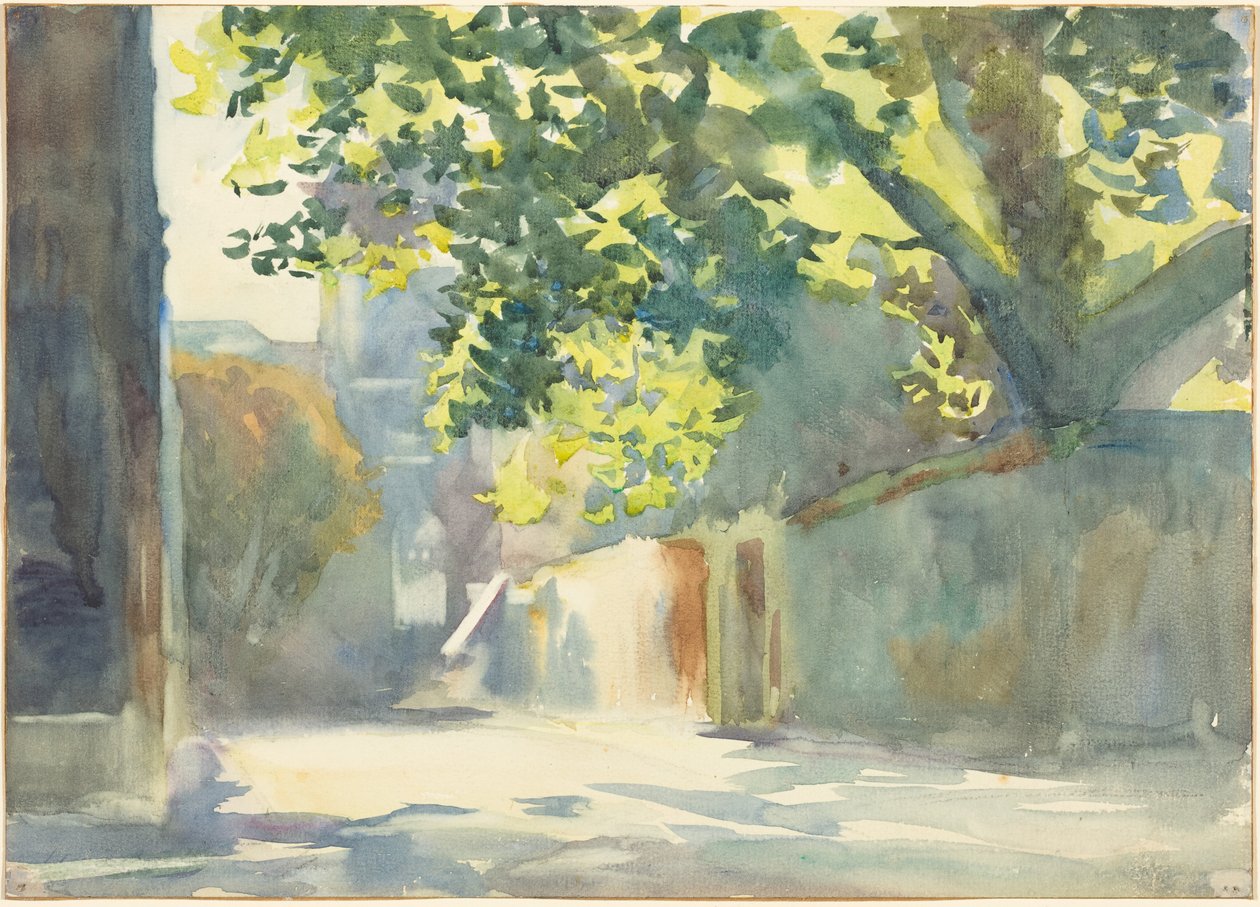 Auringonvalossa kylpevä seinä puun alla tekijältä John Singer Sargent